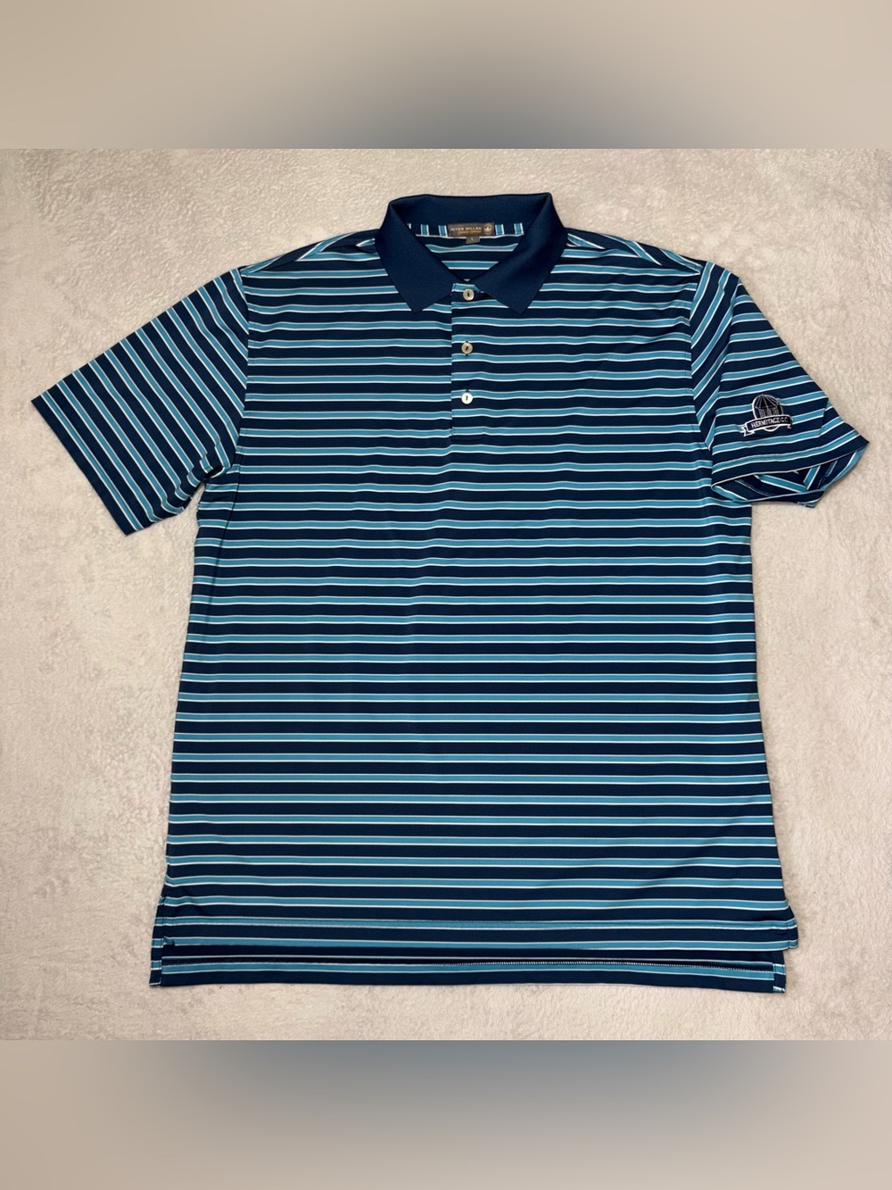 Peter Millar Summer Comfort Blue Striped Short Sleeve Polo Mens L hermitage club